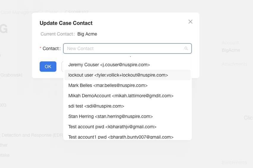 Image screenshot of myNuspire showing feature to edit case contact